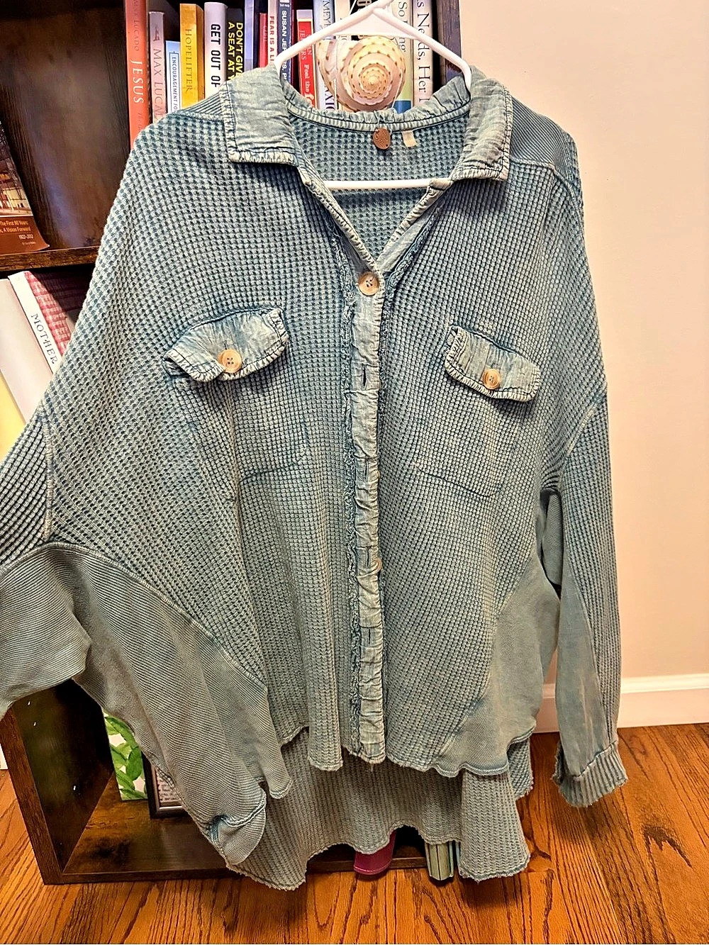 Free People Textured Button Down Shacket in Green